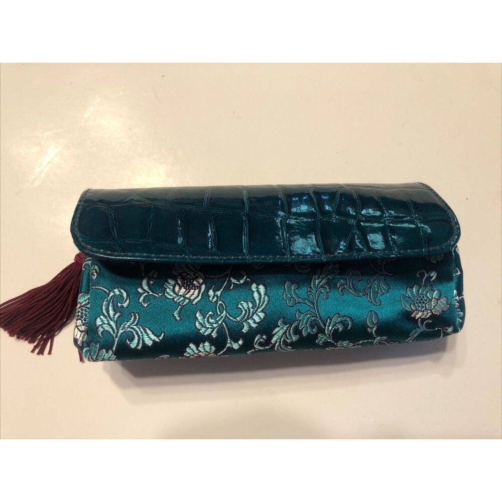 MAC Makeup Bag Teal Floral Small Travel Cosmetic Snap Closure Adorable Not used